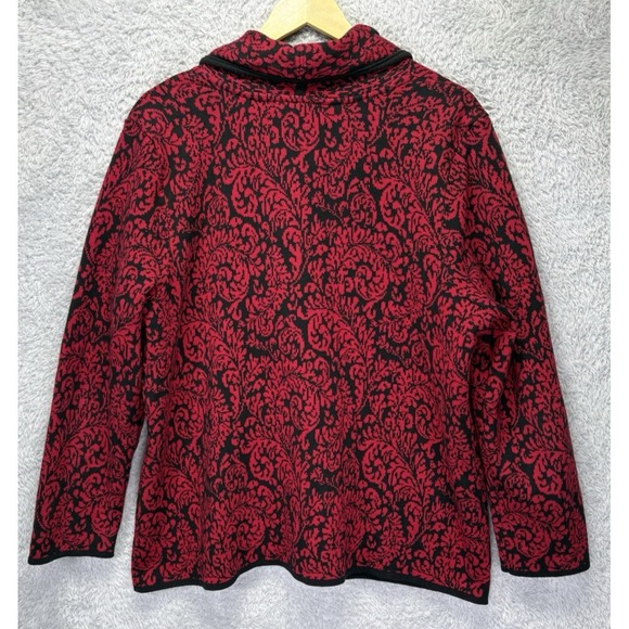 JM Collections Womens 2X Cardigan Sweater Blazer Red Black V Neck Old Money - Picture 2 of 10